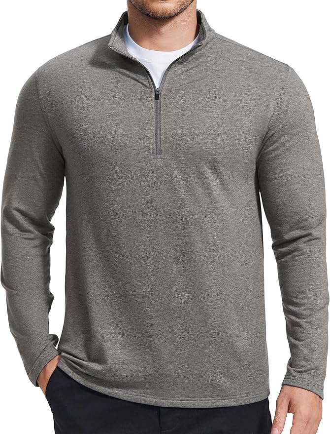 PINSPARK Men's Quarter Zip Up Pullover Mock Neck Sweatshirts Long Sleeve Golf shirts Performance Athletic Casual Workout