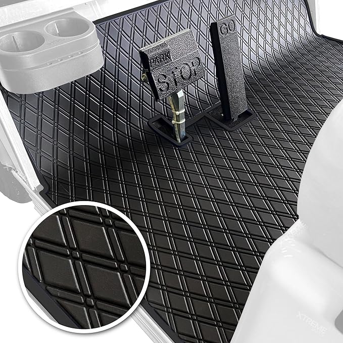 Xtreme Mats Club Car Compatible Golf Cart Mat, Full Coverage Rubber Floor Liner - Fits Club Car DS (1982-2013) and Villager (1982-2018) - All Black