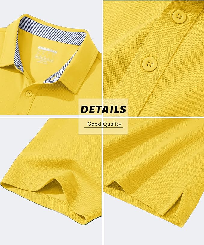 MAGCOMSEN Men's Polo Shirts Short Sleeve Cotton Pique 3 Button Classic Fit Casual T-Shirt Performance Golf Shirts