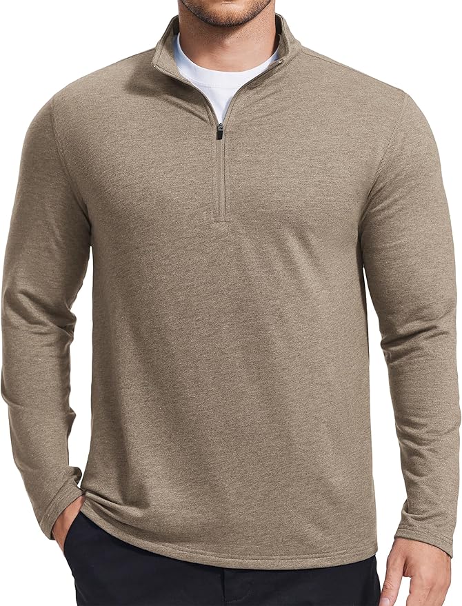 PINSPARK Men's Quarter Zip Up Pullover Mock Neck Sweatshirts Long Sleeve Golf shirts Performance Athletic Casual Workout