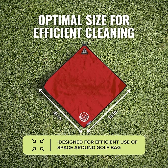 Stripebird - Magnetic Golf Towel (Red) - Microfiber Golf Towel with Built-in Ultra-Strong Neodymium Magnetic Towel - 18" x 18" Golf Bag Towel