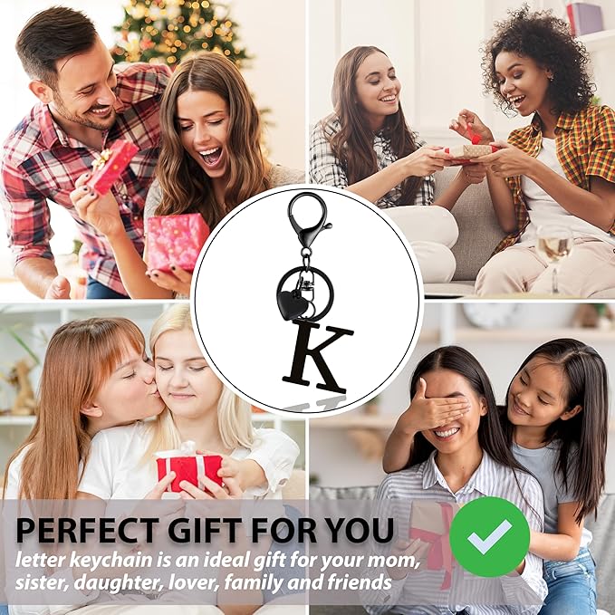 Metal Heart Alphabet Keychain for Women, Girls - Cute Initial Letter Accessories for Purse, Bag Charms and Backpack