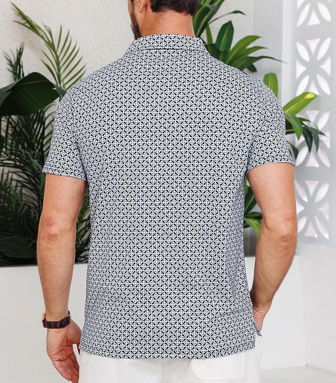 Lexiart Mens Golf Shirt Short Sleeve Dry Fit Print Moisture Wicking Performance Patterns Collared Polo Shirt with Pocket