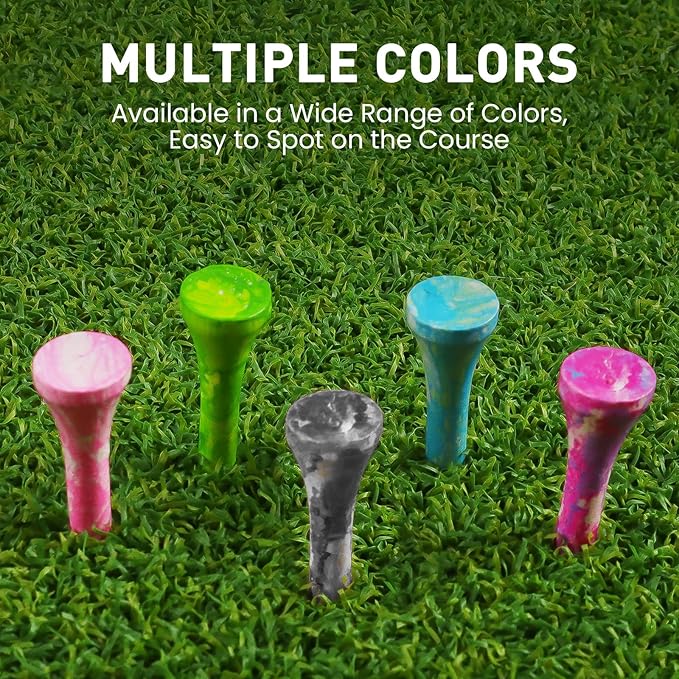 Amy Sport Golf Tees Styllish Bamboo Wooden Coloured Painted Bulk 200 Pack 1 1/2 3 1/4 2 3/4 Inch Tee, Enhanced Visibility Color Purple Pink Green Blue, Practice for Men Women
