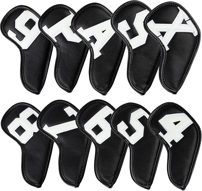 Golf 10pcs Thick Synthetic Leather Golf Iron Head Covers Set Headcover Fit All Brands Callaway Ping Taylormade Cobra Etc. Also Custom Name