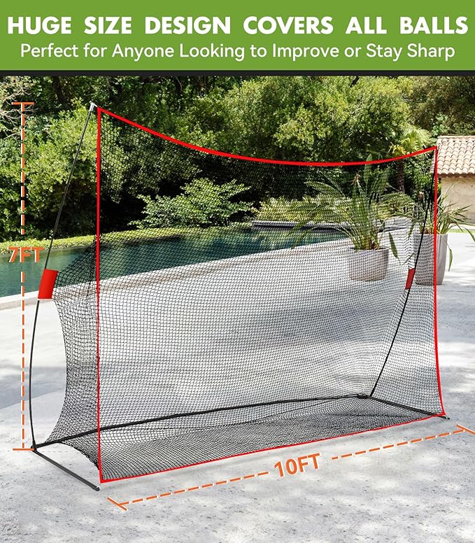 Golf Net: 10x7ft Heavy Duty Golf Practice Net for Indoor/Outdoor Training, Portable Golf Hitting Net with Carry Bag, Ideal Golf Training Aid for Golfers Backyard Driving Chipping Swing (Standard)