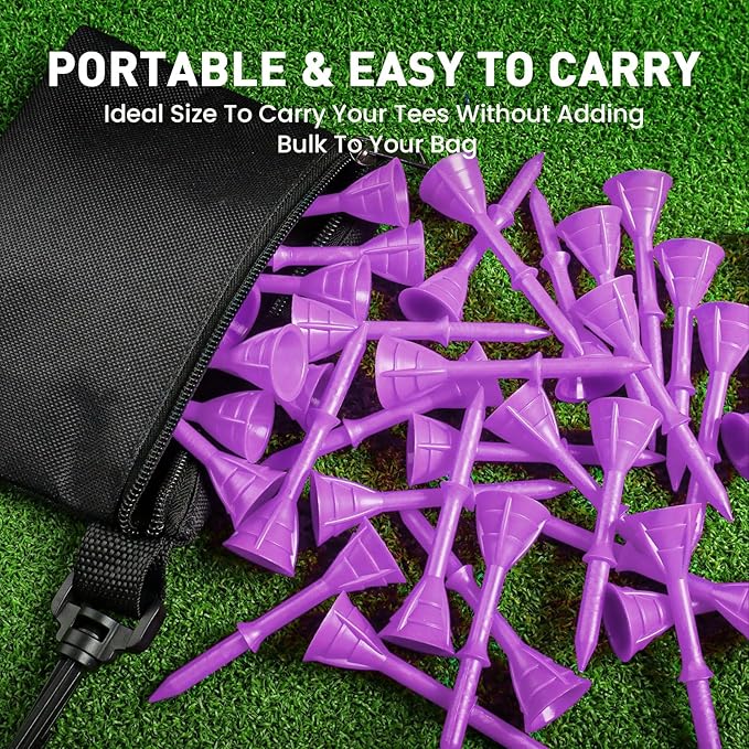Golf Tees Plastic 3 1/4 inch Unbreakable 30 Pack with Pouch Bag, Durable Stable Available 83 mm Long Tee for Golfer Practice