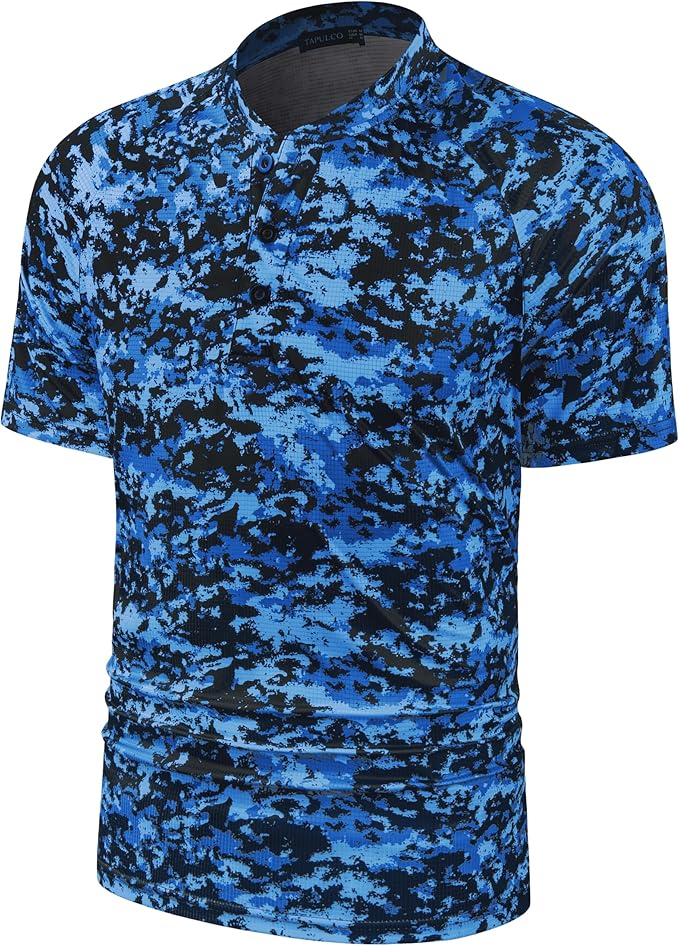 TAPULCO Mens Collarless Golf Shirts Short Sleeve Dry Fit Stretch Casual Breathable Lightweight Tshirts