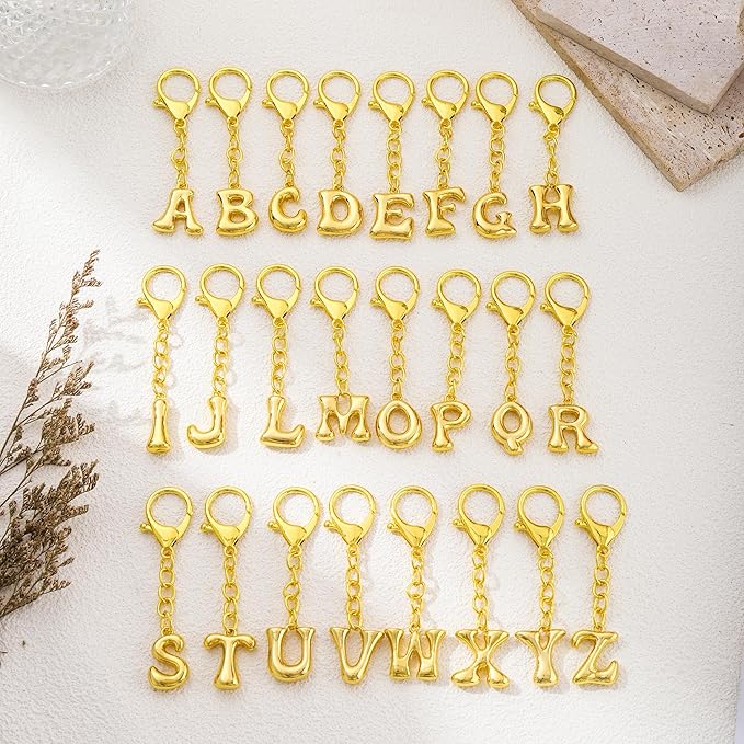 Bubble Gold Letter Bag Charms for Women, Cute Initial Keychain for Handbags, Purse Charms Birthday Christmas Gifts