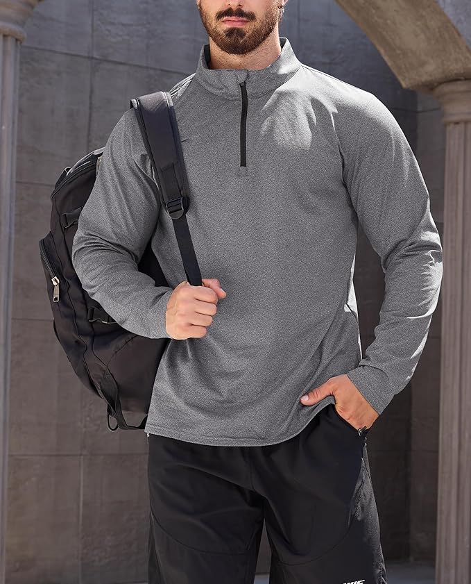 KEFITEVD Men's Quarter Zip Pullover Fleece Lined Long Sleeve Golf Shirt 1/4 Zip Sweatshirts Thermal Winter Sweaters