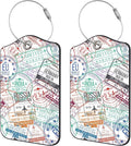2 Pack Luggage Tags for Suitcase,Passport Visa Stamp PU Leather Luggage Tags with Privacy Cover Name Address Labels and Steel Ring,Creative Travel Accessories for Men and Women