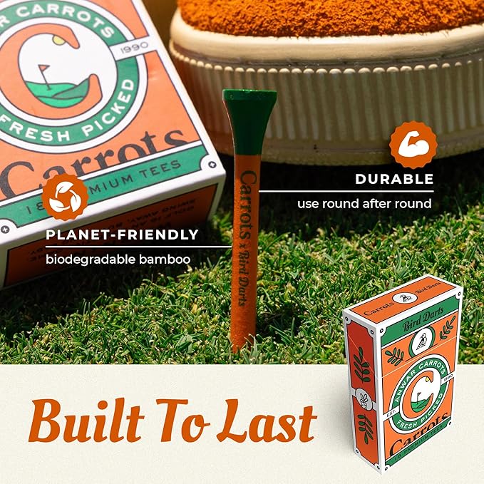 x Carrots by Anwar Carrots Limited Edition Premium Bamboo Wood Golf Tees, 18 Units (Pack of 1), 2 ¾ Golf Tees in Cigarette-Style Packaging, Durable, Biodegradable, Golf Tees Wood