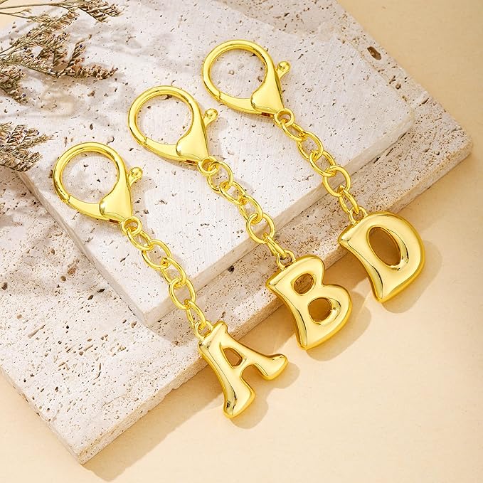 Bubble Gold Letter Bag Charms for Women, Cute Initial Keychain for Handbags, Purse Charms Birthday Christmas Gifts
