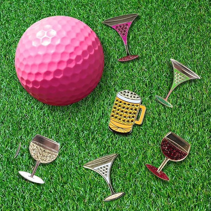 Premium Vibrant Crystal Golf Ball Marker with Magnetic Hat Clip (White Wine Glass) | Perfect Golf Accessories, Golf Gift, and Golf Giveaway for Men Women with Luxurious add-ons Available!