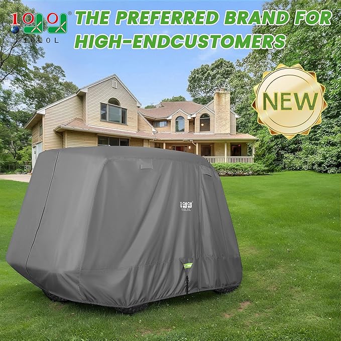 10L0L 2/4/4+2 Passenger Golf Cart Cover Upgrade Extended Roof, 600D Waterproof Snowproof Windproof Sunproof Durable Full Golf Cart Covers for Yamaha,EZGO,Club Car and Other