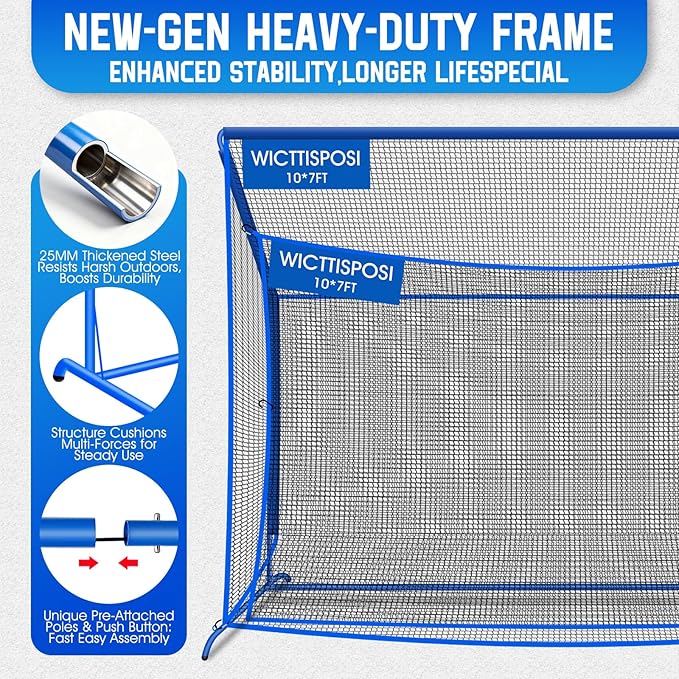 Golf Hitting Net with Extra Striking Net, 10x7ft/7x7ft Heavy Duty Golf Practice Nets for Golfers Backyard Driving Swing, Golf Impact Cage Metal Frame with Storage Bag&Elevated Base, Indoor Outdoor Use