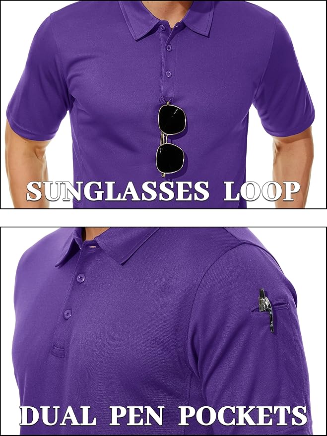 TACVASEN Mens Polo Shirt Short Sleeve Tactical Performance Collared Work Golf Shirts Dry Fit Pique Polos for Summer