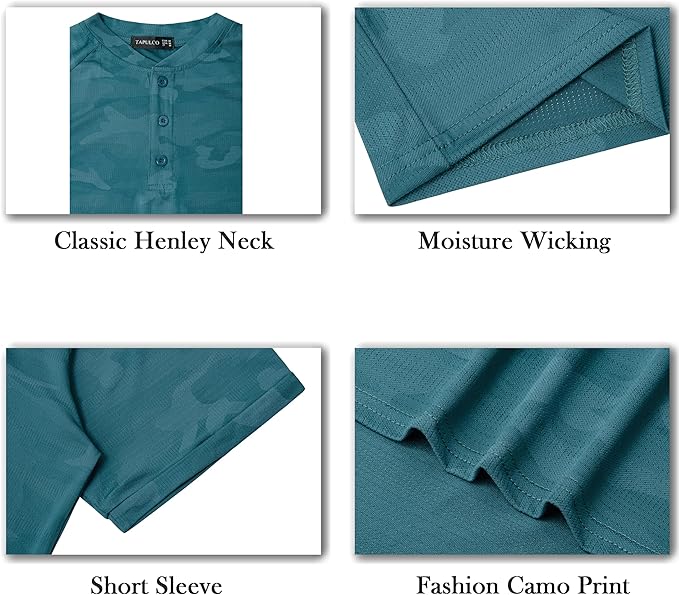 TAPULCO Mens Collarless Golf Shirts Short Sleeve Dry Fit Stretch Casual Breathable Lightweight Tshirts