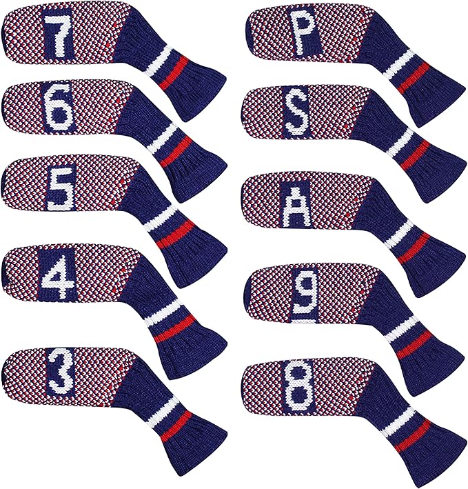 Scott Edward 1/7/10 Pcs Knitted Golf Club Head Covers for Irons Wedge Cuteness and Basically Socks Shape Washable Golf Club Head Protector on Pattern Style Double Sided Customized