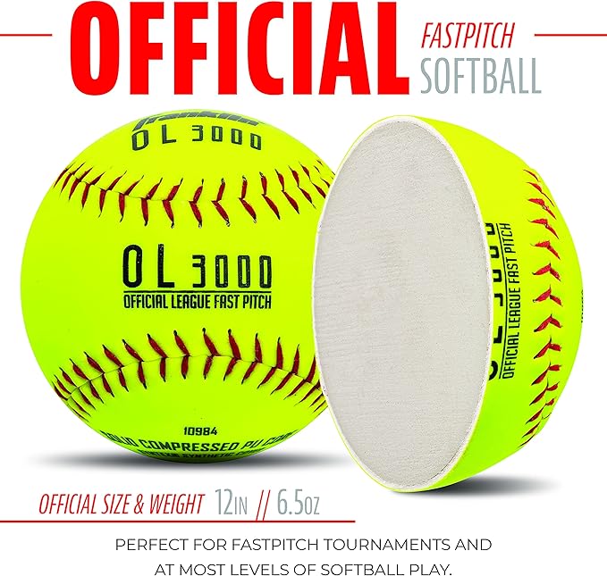 Franklin Sports Official Game Softballs - OL3000 Fastpitch 12" Inch Yellow Softballs - Official Size + Weight Tournament Balls for Practice + Games - 1 Softball