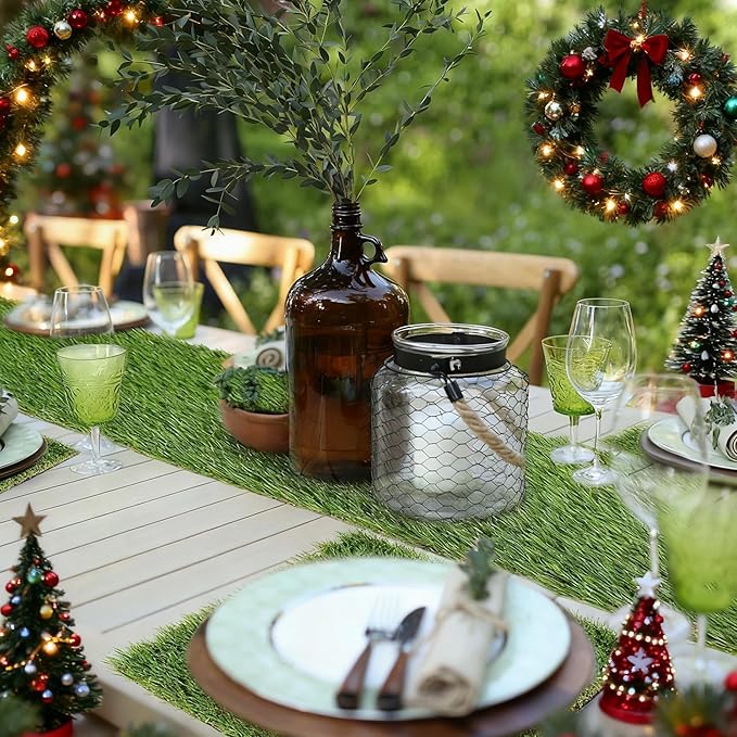 GLOBREEN Artificial Turf Grass Table Runner for Green Christmas Mantle Decor Football Golf Table Centerpiece Party Decorations, Wedding, Birthday, Baby Shower 12" x 108"
