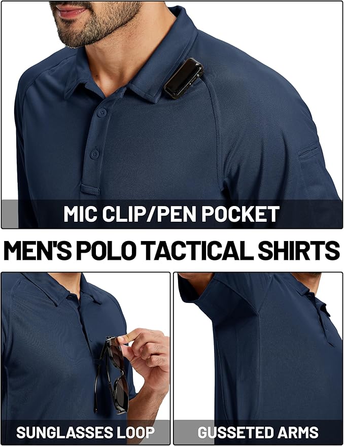 TACVASEN Men's Polo Shirts Short Sleeve Golf Polos Dry Fit UPF 50+ Performance Tactical Collared Hiking Shirt