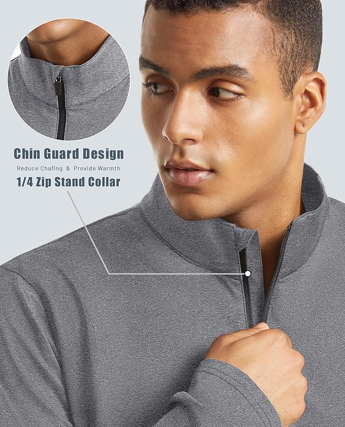 KEFITEVD Men's Quarter Zip Pullover Fleece Lined Long Sleeve Golf Shirt 1/4 Zip Sweatshirts Thermal Winter Sweaters