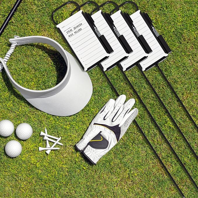4 Pcs Closest to The Pin Marker - Golf Metal Proximity Marker with 50 Sheets Cards and 4 Pens, Stainless Steel Golf Marker Golf Signs for Long Drive Putting Competition Size S