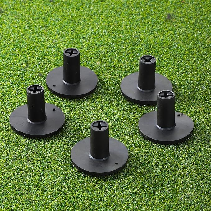 Rubber Golf Tees for Mats Adjustable Height Golf Simulator Tees, Rubber Tee Driving Range 5 Pack for Indoor Outdoor Practice, Non-Slip Mat Tee with Holder 1.5’’ 2.1’’ Black Holder Set