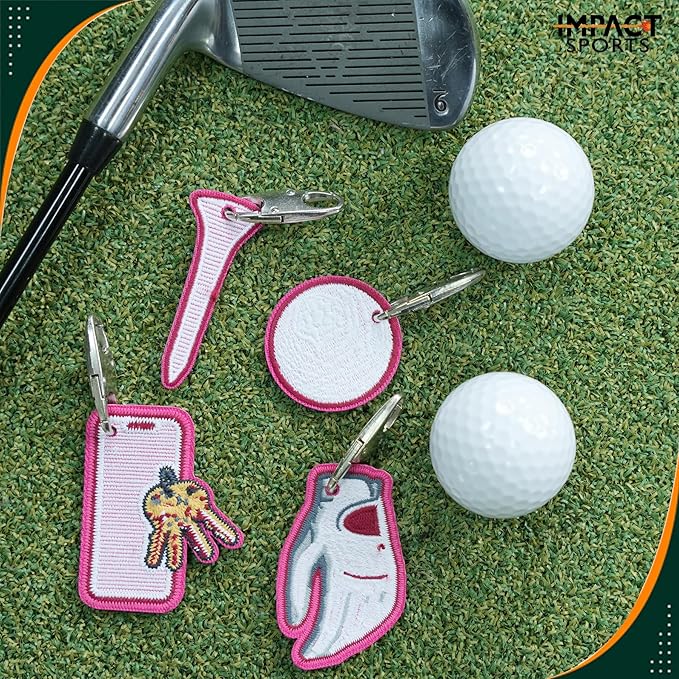Impact sports Golf Zipper Bag Tags – Set of 4 Fabric Golf-Themed Zipper Pulls – Includes Golf Ball, Glove, Tee, and Phone Tag – Stylish and Functional Golf Bag Accessories