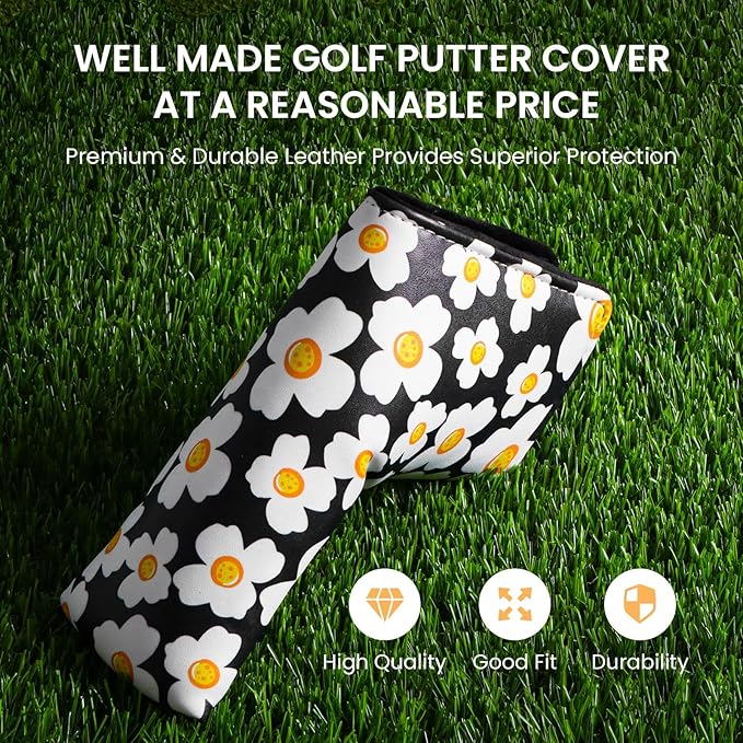 FINGER TEN Golf Blade Putter Cover Premium Synthetic Leather Stylish Design, Universal Headcover Waterproof Protection, Durable Headcovers Covers Fit Most Blade Putters for Men Women
