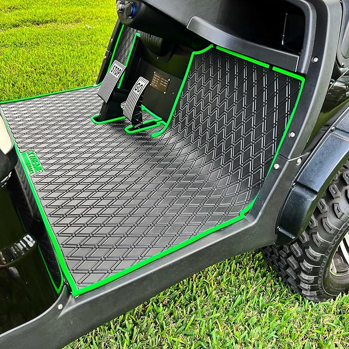 Xtreme Mats ICON Compatible, Full Coverage Golf Cart Floor Liner - Compatible with ICON Golf Carts (i20, i40) and Advanced EV (Gen1) - Green Trim