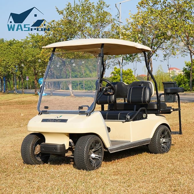Golf Cart Seat Covers fits Club Car Precedent/DS/EZGO RXV/TXT/Yamaha Front Rear Seat Cushion，Black Leather Custom Stripe Soft Comfortable/Anti-Scratch/Easy to Clean