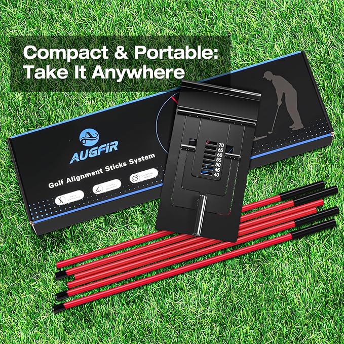 Golf Alignment Sticks Holder, Angle Adjustable Golf Training Aid, Weighted Golf Swing Trainer with Metal Sticks Practice Teaching Aid for Aiming, Putting, Swing