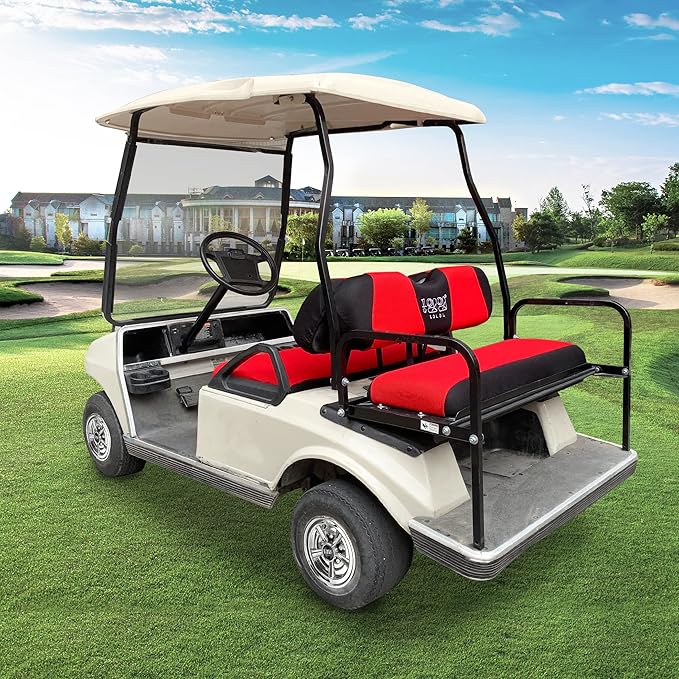 10L0L Golf Cart Front Rear Seat Cover Set for EZGO TXT RXV & Club Car DS 2000-up(Flat Backrest), Made w/ 3D Air Mesh Polyester Fabric Breathable Washable