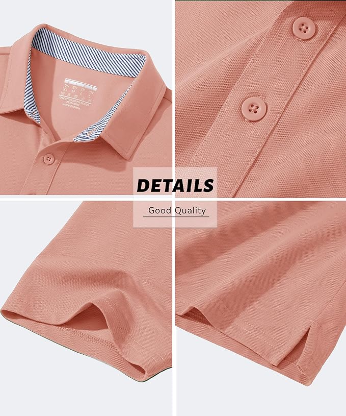 MAGCOMSEN Men's Polo Shirts Short Sleeve Cotton Pique 3 Button Classic Fit Casual T-Shirt Performance Golf Shirts