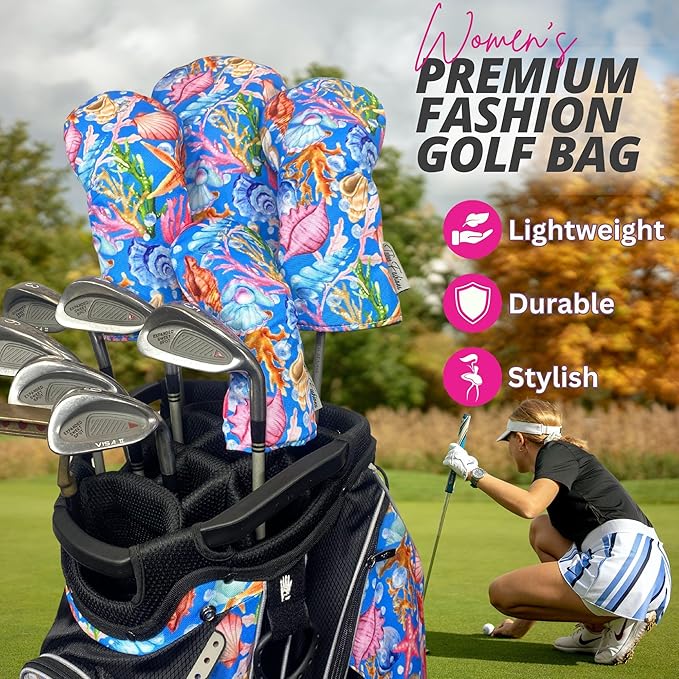 Taboo Fashions Designer Resort Golf Club Covers for Women - Numbered Golf Headcovers Set for Driver, Woods & Hybrid - Weather/Moisture Resistant Protection, Pack of 4