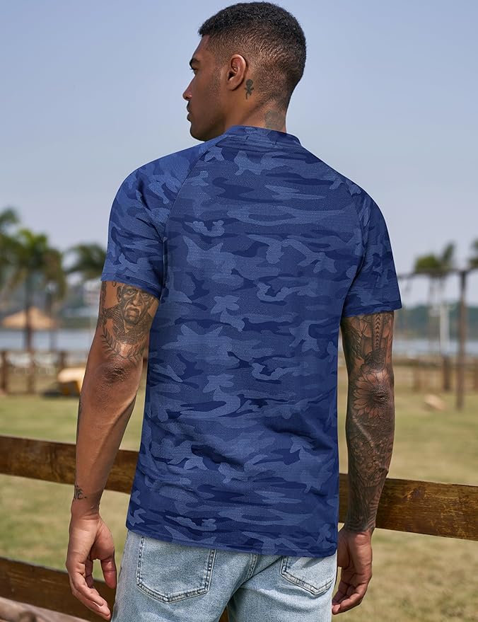 TAPULCO Mens Collarless Golf Shirts Short Sleeve Dry Fit Stretch Casual Breathable Lightweight Tshirts