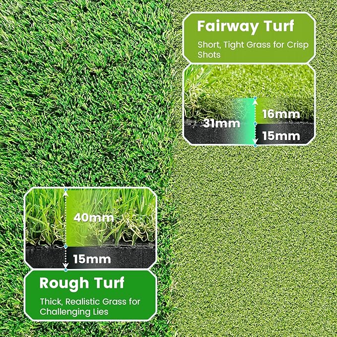 Dual Turf Golf Hitting Mat with Ball Tray, 5x4 & 6x4 ft, 26mm/31mm Thick, Alignment Aid, Golf Practice Mat Indoor & Outdoor, Driving & Chipping Pad Simulator Mat