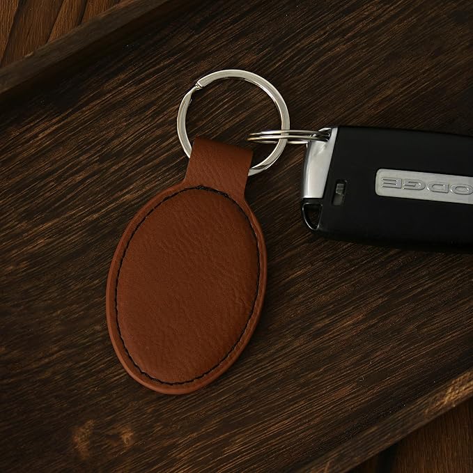LaserGram Oval Keychain, Golfer Golfing, Personalized Engraving Included (Dark Brown)