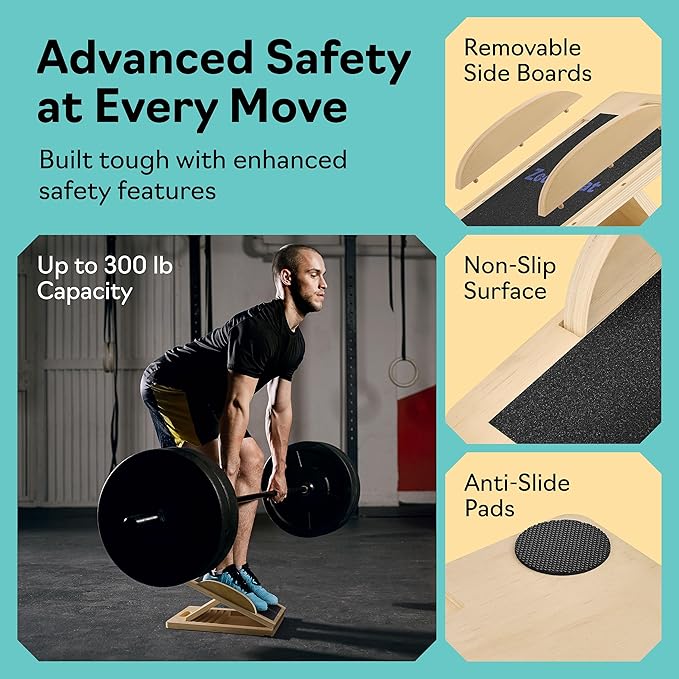 Slant Board with 6 Incline Angles - Transforms Into a Balance Board - Premium Calf Stretcher and Wobble Board for Effective Calf Stretching and Squats - Slant Boards for Exercise & Calf Stretch Board with Velour Board Surface