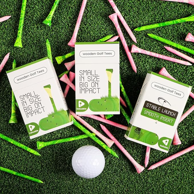 Amy Sport Colorful Golf Tees Wooden 3 1/4 2 3/4 Inch Value 18/72/180 Pack, Stylish Painted Bamboo Tees for Enhanced Visibility, Reduce Friction & More Stable Tees for Men Women
