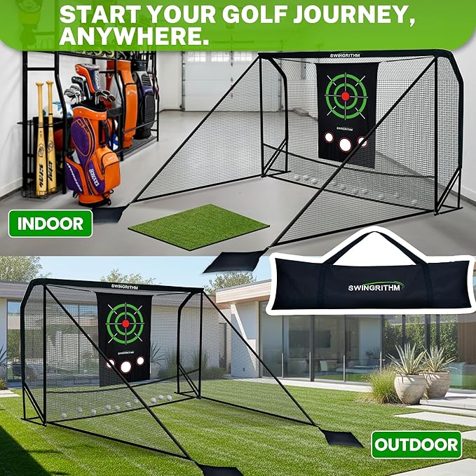 Golf Practice Hitting Net for Driving Real Balls - 10x7ft Heavy Duty Golf Nets for Backyard with Hitting Target Indoor & Outdoor Driving Range Practice, Portable with Carry Bag