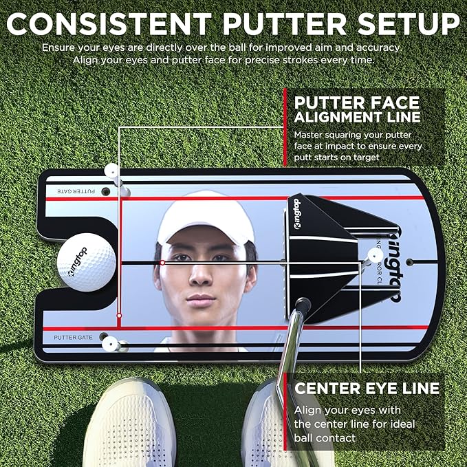 KINGTOP Golf Putting Mirror - Alignment Putting Training Aids for Consistency & Accuracy - Ideal for Indoor | Outdoor Practice, with Carry Bag and Golf Tees
