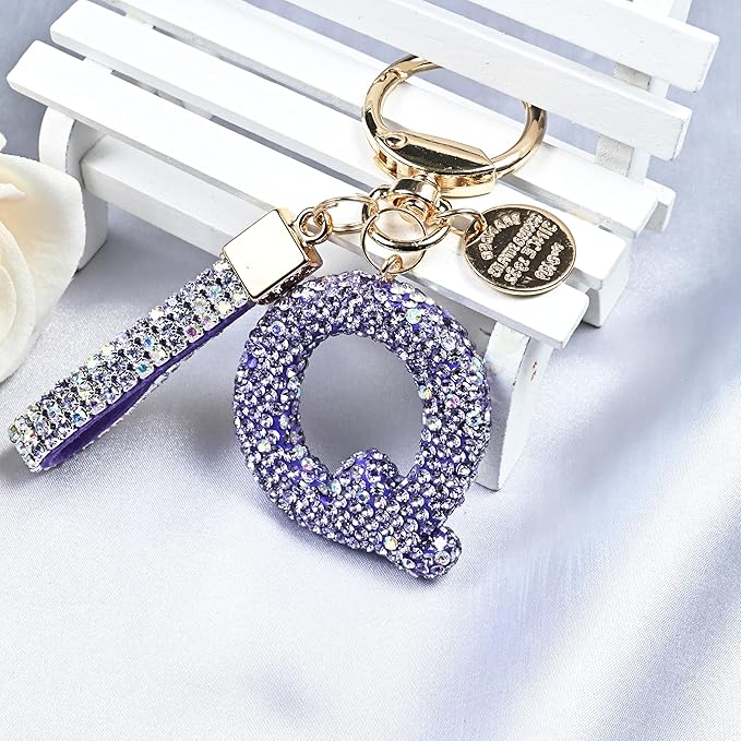 Pink Blue White Initial Letter Keychain Gift for Women Girls Bling Sparkly Cute Backpack Car Key Accessories Lanyard