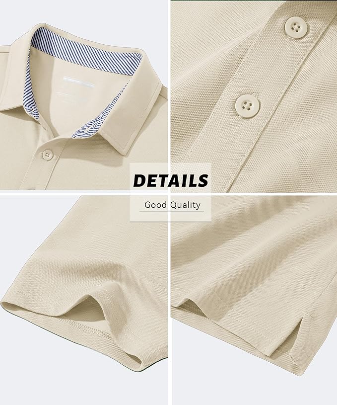 MAGCOMSEN Men's Polo Shirts Short Sleeve Cotton Pique 3 Button Classic Fit Casual T-Shirt Performance Golf Shirts