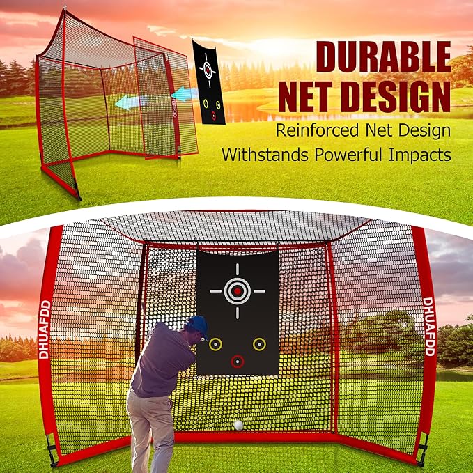 Golf Net with HD Simulator Screen 10 X 8 ft Golf Hitting Net Cage with Impact Screen & Target Cloth for Home Backyard Garage Swing Training Indoor Outdoor Use by DHUAFDD