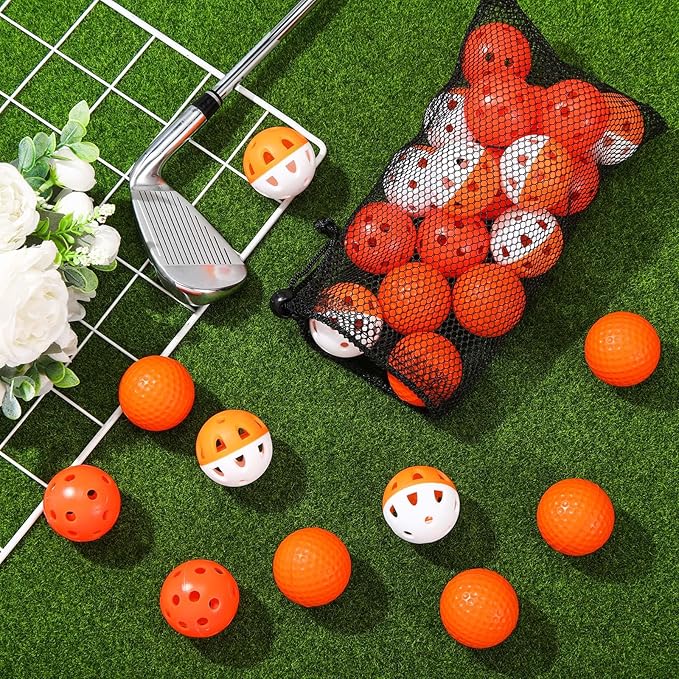 30 Pack Practice Golf Balls 42mm Rubber EVA Plastic Golf Training Ball High Visibility for Easy Tracking, Limited Flight, Hollow Airflow for Home Backyard Indoor or Outdoor