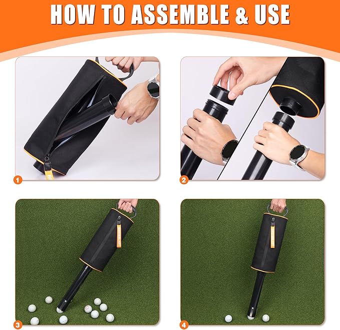 Portable Shag Bag Golf Ball Pick Up with Removable Plastic Tube, Hold up to 70 Balls，Premium Golf Ball Retriever for Golfers