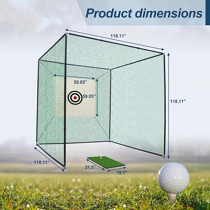 Golf Net Cage, 10X10X10FT Metal Frame Golf Simulators for Home and Backyard, Indoor & Outdoor Hitting Net, Black